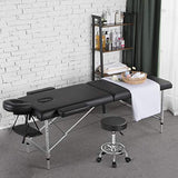 2 mesas de masaje plegables de aluminio con taburete, portátil, cama de masaje para spa, cama de spa, taburete ajustable, silla giratoria de salón, mesa de terapia de masaje con reposacabezas y reposabrazos, color negro