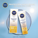 NIVEA SUN Protector Solar Facial BB Tono Uniforme (50 ml), con Color que se Adapta a tu Tono de Piel, Bloqueador solar FPS 50+, no Grasoso para Todo Tipo de Piel