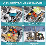 Escurridor de Trastes Enrollable, Extensible de Acero Inoxidable 304 Portátil sobre el Fregadero, Escurridor Portatil para Mostrador de Fregadero de Cocina con Caja de Cubiertos (33-60 × 32.5 CM)