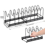 Organizador de sartenes expandible, 10 compartimentos ajustables, armario de despensa, soporte para placa de tapa de horno, color negro