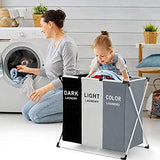 Cesto Ropa Sucia Plegable, Salandens Multifunción Cesto de Ropa, 105L Grande Cesta para la Colada Lona con 3 Compartimientos para Lavar y Almacenamiento la Ropa, Perfecto para Baño y Cuarto de Lavado