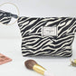 Bolsa de maquillaje con estampado de leopardo para mujer, bolsa de maquillaje de lona de gran capacidad, bolsa de aseo de viaje, organizador de accesorios, rayas