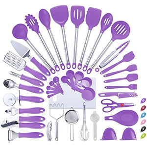 Juego de 42 utensilios de cocina de nailon y acero inoxidable, juego de herramientas de cocina, juego de hornear, juego de espátula, utensilios de cocina, accesorios de cocina, color morado