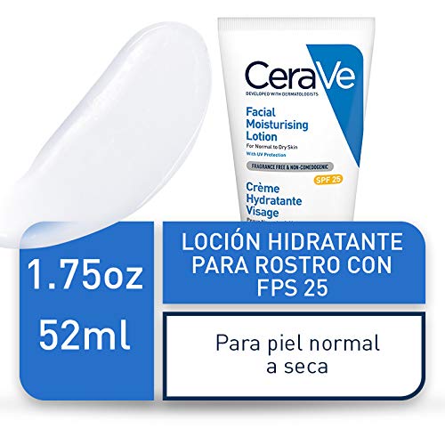 CeraVe Loción Hidratante de Rostro FPS25 |52ml| Hidratante facial diario con protector solar | Libre de fragancia