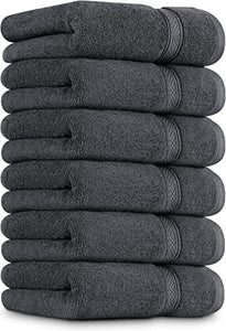 Toallas de mano gris de alta calidad, 100% algodón peinado hilado en anillo, ultra suaves y altamente absorbentes, 600 g/m², toallas de mano extragrandes de 16 x 28 pulgadas, toallas de mano de calidad de hotel y spa (paquete de 6)