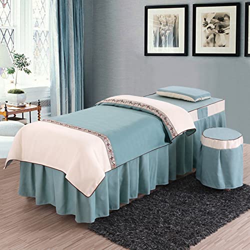 Juego de funda para mesa de masaje, juego de falda para camas de masaje, 4 piezas, tratamiento de SPA, salón de belleza, mesa de masaje, juegos de sábanas para cama, colcha para cama de salón de