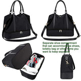 Weekender - Bolsa de viaje de piel sintética, Negro con compartimento para zapatos., Large, Bolsa de noche