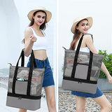 Bolsa de playa de malla con enfriador aislado, bolsas de piscina desmontables para mujer, Gris 2, X-Large