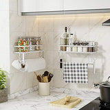 Soporte para toallas de papel con almacenamiento de estante, soporte calcomanía de pared 2 en 1 organizador de cesta para cocina y baño, diseño de alambre de metal duradero, acabado de níquel cepillado 304