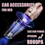 Aspiradora de coche 4 en 1, inflador de neumáticos, compresor de aire portátil con medidor de presión digital de neumáticos, pantalla LCD y luz, 12 V CC, cable de 15 pies, accesorios de coche rosa para mujeres, regalos de cumpleaños para ella