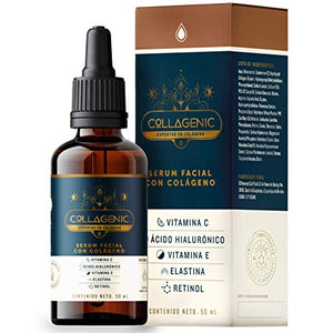 Serum Vitamina C, Colageno, Acido Hialuronico, Retinol, Vitamina E, Elastina - Collagenic Serum Facial Aclarante de Piel para Rostro y Contorno de Ojos