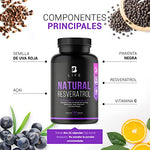 Resveratrol 180 Cápsulas. Ingredientes naturales: Semilla de Uva Roja, Acai y Vitamina C. Resveratrol Plus B Life.