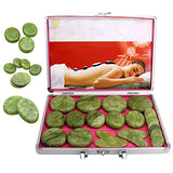Juego de 21 Piezas de Piedras Calientes de Masaje de Jade Verde Oliva con Calentador, Juego de Tabla de raspado de Piedra energética Adecuado para el Tratamiento de relajación SPA