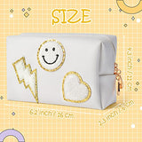 Bolsa de aseo pequeña con diseño de corazón y arcoíris, de piel sintética, portátil, impermeable, bolsa de almacenamiento de uso diario, bolsa de almacenamiento organizadora de viaje, regalo para mujeres y niñas (rosa y blanco concha