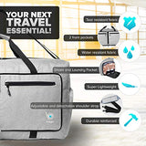 ▶ Maleta Deportiva, 80 Litros – Maleta de Viaje de Tejido Impermeable y Antidegarros – Maleta de Gym Plegable con Bolsillo para Zapatos – Bolsa de Viaje Mujer y Hombre (Gris Nieve)