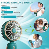 Ventilador de mano, 4800 mAh, funciona con pilas, miniventilador de refrigeración personal portátil recargable por USB, para colgar en el cuello, para mujeres y hombres, multifuncional, 6-20 horas de flujo de aire fuerte, 3 velocidades, color ver