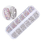 Pedrería de Uñas, 1440pcs 3D Pedrería para Uñas Brillante Cristales AB, Decoración Uñas Diamantes (Plata, 12 size)