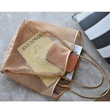 Bolso de playa de malla para mujer, Bronceado, L