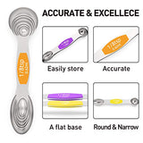 ▶ Juego de 7 cucharas medidoras magnéticas de acero inoxidable de doble cara, para ingredientes secos y líquidos, incluyendo 6 cucharas anidadoras resistentes, 1 nivelador, cabe en tarro de especias