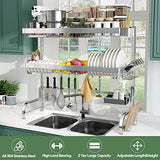 Escurridor de Trastes sobre Fregadero Grande de Acero Inoxidable 304 de 3 Niveles, Estante de Cocina Extensible sobre el Gabinete de Almacenamiento del Fregadero (Plata, 65-90 CM)