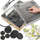 Juego de calentador de piedras calientes para masaje eléctrico con 6 rocas grandes y 6 pequeñas redondas de basalto con control digital