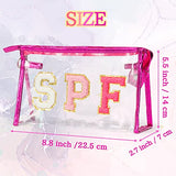 ▶ Neceser de cosméticos con letras universitarias, estético, impermeable, portátil, bolsa de cosméticos de PVC transparente con cierre, bolsa de mano de uso diario, bolsa de maquillaje de viaje para mujeres y niñas (rojo rosa)