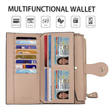 Travelambo Cartera De Mano De Cuero Genuino Encerado De Gran Capacidad Con Bloqueo Rfid Para Mujer Organizador De Tarjetas Múltiples(02 Champán rosa ReNapa)