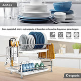 Escurridor de Platos de Acero Inoxidable de 2 Niveles, Menos ocupa más Espacio, Color Plateado