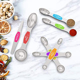 ▶ Juego de 7 cucharas medidoras magnéticas de acero inoxidable de doble cara, para ingredientes secos y líquidos, incluyendo 6 cucharas anidadoras resistentes, 1 nivelador, cabe en tarro de especias