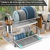Escurridor de Platos de Acero Inoxidable de 2 Niveles, Menos ocupa más Espacio, Color Plateado