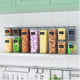 Contenedores herméticos de almacenamiento de alimentos, 16 recipientes de plástico para organización de cocina, organización y almacenamiento de despensa, ideal para espaguetis, cereales, harina y azúcar, con etiquetas y juego de cucharas