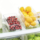 ▶ Juego de 2 Cajas plásticas organizadoras pequeñas – Práctico Organizador de despensa sin Tapa – Organizador de Nevera con Ranuras Laterales de ventilación – Transparente