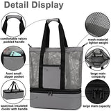 Bolsa de playa de malla con enfriador aislado, bolsas de piscina desmontables para mujer, Gris 2, X-Large