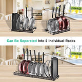Soporte para Ollas Sartenes con 4 Ganchos y 10 Divisores, Organizador de Gabinete de Cocina Expandible Ajustable para Despensa, Utensilios de Cocina, Horno, Tabla de Cortar, Tapa -Bronceado