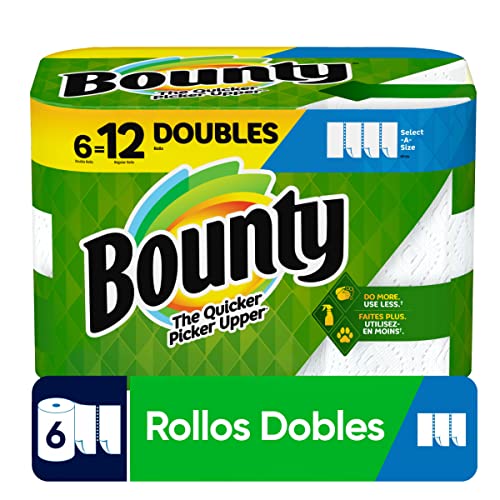 Bounty Toallas de papel Blancas Select-A-Size, 6 rollos dobles