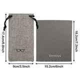 Vemiss - Funda rígida para gafas de sol de lino, diseño conciso, Bolsa pequeña, gris y negra., 16x7.4x5.6 cm/6.3x2.9x2.2 inches