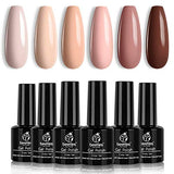 Esmalte en Gel Kit-Juego de 6 Colores de Esmalte de Gel Desnudo Todas Las Estaciones Tonos de Piel Rosa Marrón Gel de Uñas Neutro Kit De Uñas de Gel Con Empapa Lámpara LED Regalo de Manicura DIY Para Mujeres