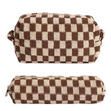 Bolsa de maquillaje para mujer, 1 bolsa de maquillaje de gran capacidad y 1 estuche para lápices, bolsa de almacenamiento para brochas de maquillaje, bolsa de aseo de viaje, Caqui