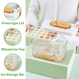 Bandejas de hielo de silicona para congelador, bandeja apilable para cubitos de hielo con tapa, contenedor y cuchara, moldes de hielo duraderos, 24 piezas para enfriar hielo, cóctel, whisky, té, café, sin BPA (blanco)