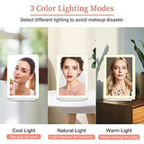FUNTOUCH Espejo de maquillaje de viaje recargable con 72 luces LED, espejo de belleza portátil iluminado, iluminación de 3 colores, visualización táctil regulable, espejo cosmético plegable LED de mesa con luces