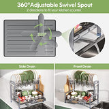 Escurridor de Trastes Acero Inoxidable para Mostrador de Cocina, Escurridor de Platos Grande de 2 Niveles con Soporte para Tazas, Utensilios y Pad de Secado, Color Plateado