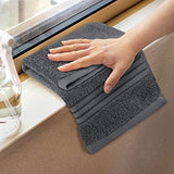 Juego de 12 paños de baño de lujo (12 x 12 pulgadas), 600 g/m², 100 % algodón, altamente absorbentes y suaves al tacto, para baño, spa, gimnasio y toalla facial (gris)