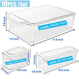 Contenedores organizadores de refrigerador con tapas, 10 unidades sin BPA, organizadores apilables de plástico transparente para refrigerador, congelador, clóset de cocina, organización de despensa y almacenamiento