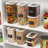 Juego de recipientes herméticos para almacenamiento de alimentos – Juego de 8 piezas + 18 etiquetas de bono – Plástico resistente – Libre de BPA – Diseño modular – Plástico transparente con tapa de fácil bloqueo para ventana visual