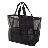 ▶ Bolsa de Malla para la Playa, Plegable, Reutilizable, Duradera y Lavable, Ligera, Paquete de 24 x 15 x 8,5 cm, con Bolsillo Interior, Color Negro