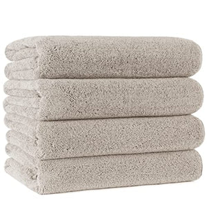 Toalla de baño de Microfibra superabsorbente antipelusa - Secado rápido - 145 x 76 cm - Pack de 4 (Beige)