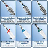 ▶ Juego de 13 brocas para uñas, 3 brocas de carburo de tungsteno + 3 brocas de cerámica para uñas + 6 brocas de diamante + 1 cepillo, 3/32 pulgadas para taladro de uñas