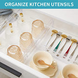 ▶ Organizador  de cajones ajustables de 3.2 pulgadas de alto, expandibles de 12.5 a 21.7 pulgadas, organizadores de cajones de cocina, separadores de cajones de plástico transparente para ropa, utensilios de cocina y almacenamiento de oficina