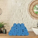 ▶ Toallas Juego de 4  (12 x 12 pulgadas), 100% algodón hilado en anillo, tacto suave y altamente absorbente, toallas esenciales para baño, baño, gimnasio, toalla facial y spa (azul eléctrico)