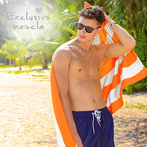 Exclusivo Mezcla - 2 unidades 100% algodón de gran tamaño, toalla de playa grande, toalla de piscina (rayas de cabana, naranja 35 x 70 pulgadas), suave, de secado rápido, ligero, absorbente y de felpa